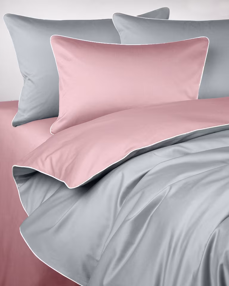 Pościel SAN ANTONIO DUO - szary jasny/powder pink z białą lamówką