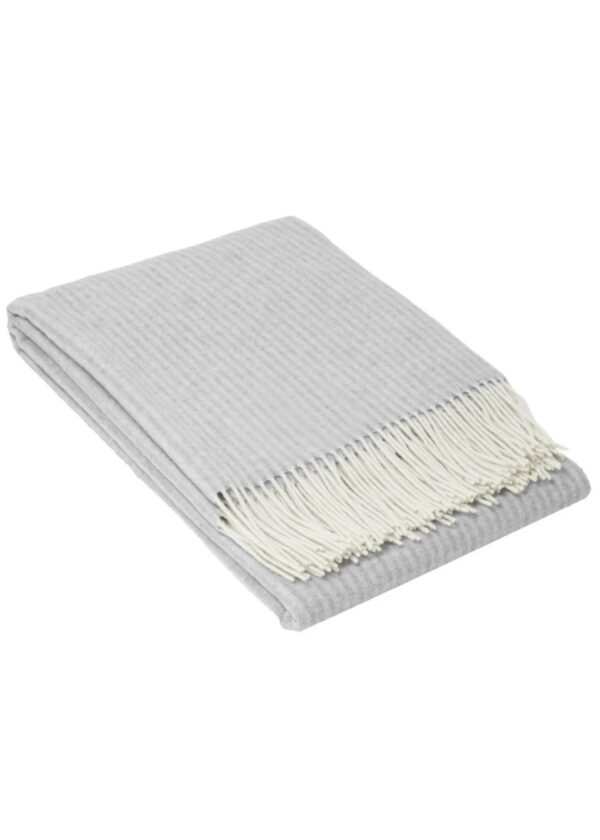 Koc ANDORA STRIPE wełniano-kaszmirowy z frędzlami - jasny szary - 140 x 200