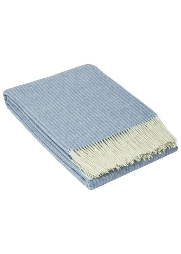 Koc ANDORA STRIPE wełniano-kaszmirowy z frędzlami - niebieski - 140 x 200