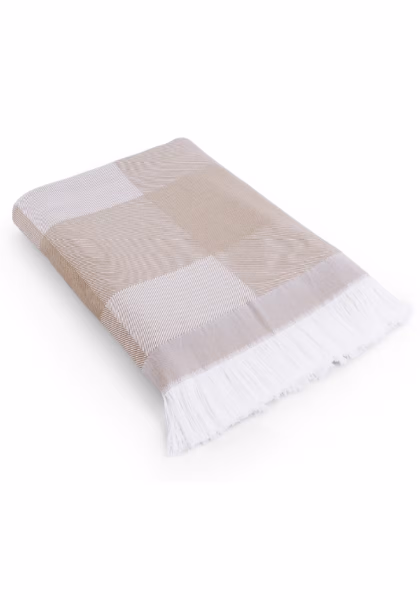 Pled bambusowy - krata beżowa - 150 x 200