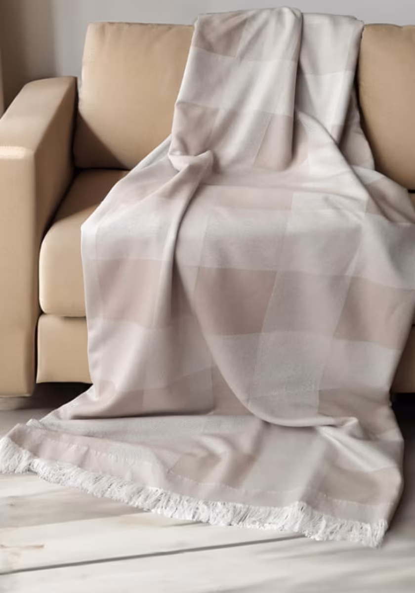 Pled bambusowy - krata beżowa - 150 x 200