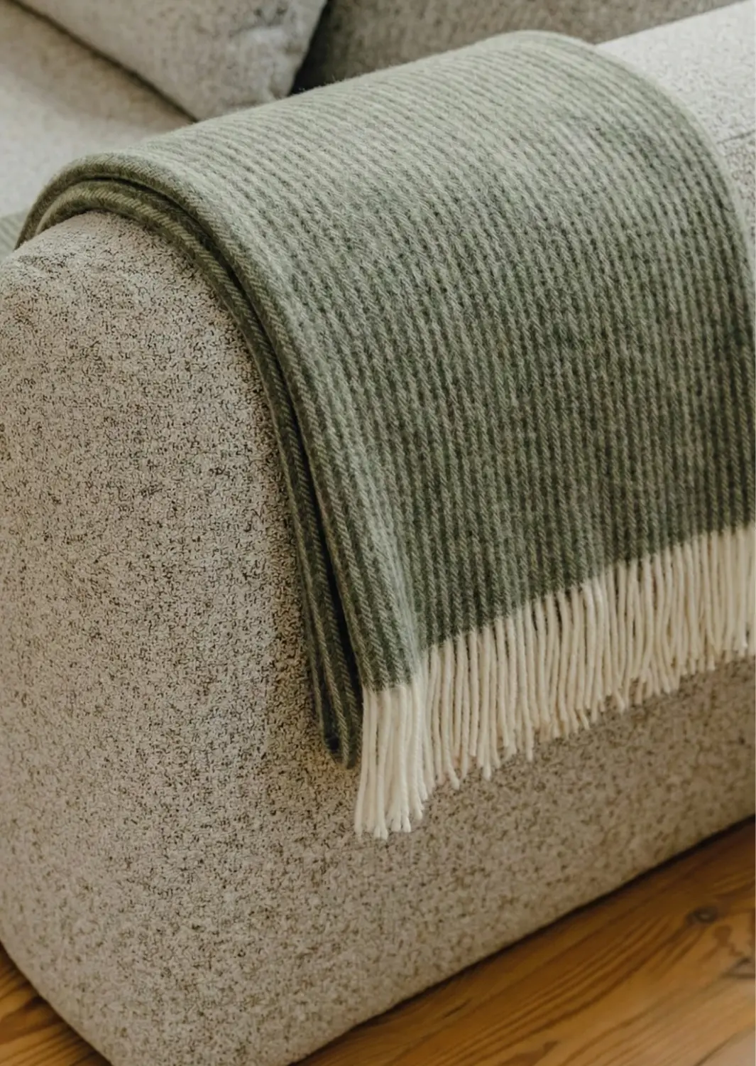 Koc ANDORA STRIPE wełniano-kaszmirowy z frędzlami - khaki - 140 x 200