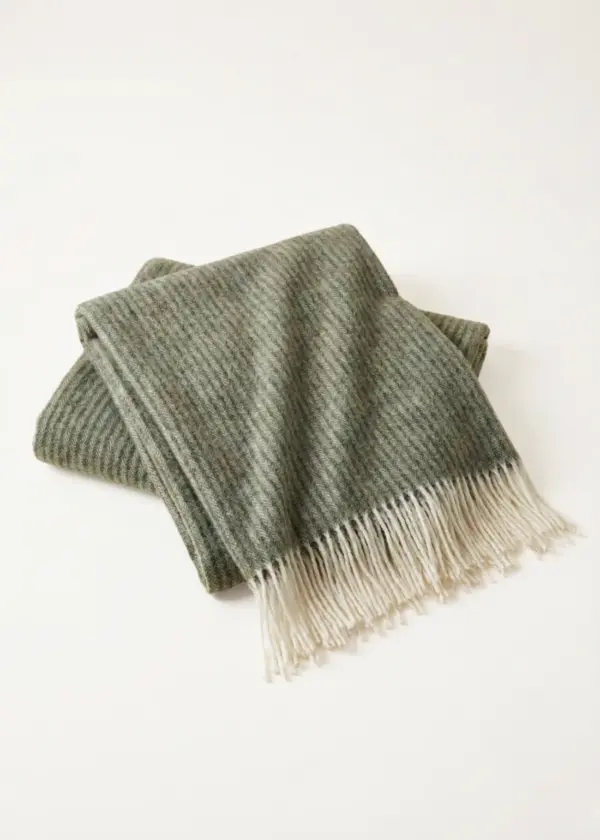 Koc ANDORA STRIPE wełniano-kaszmirowy z frędzlami - khaki - 140 x 200