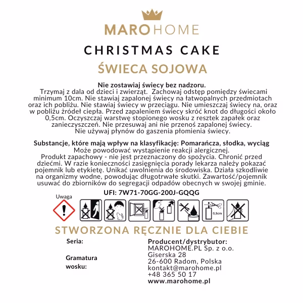 Świeca sojowa - Christmas Cake